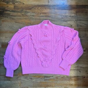 Pink Knit Sweater Ribbed Collar Cuffs Womens Large &merci